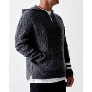 Birdwell beach britches Baja fisherman hooded sweater cable knit black size XL